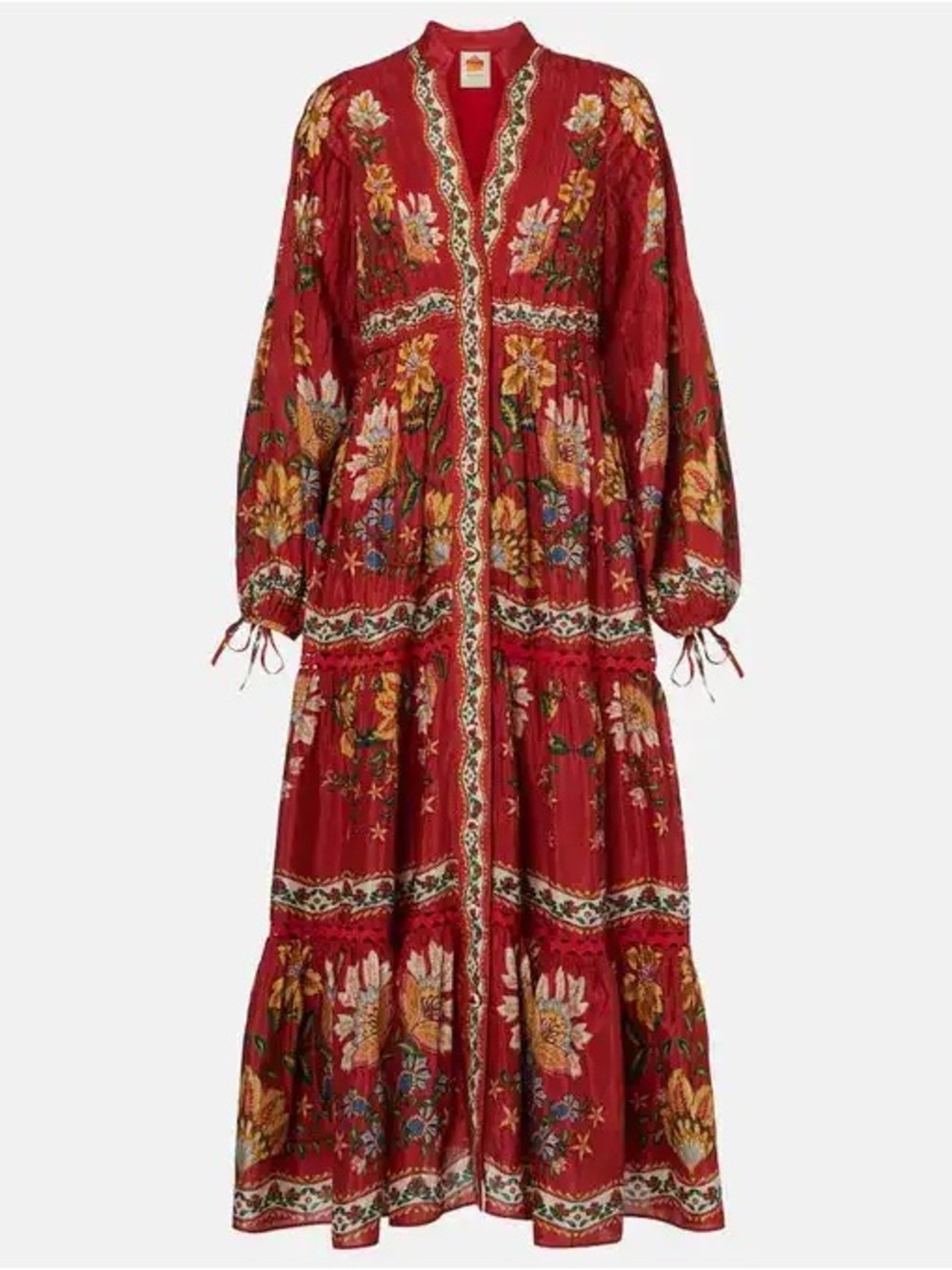 Red Garden Delight Long Sleeve Midi Dress FARM Rio - Picture 2 of 2
